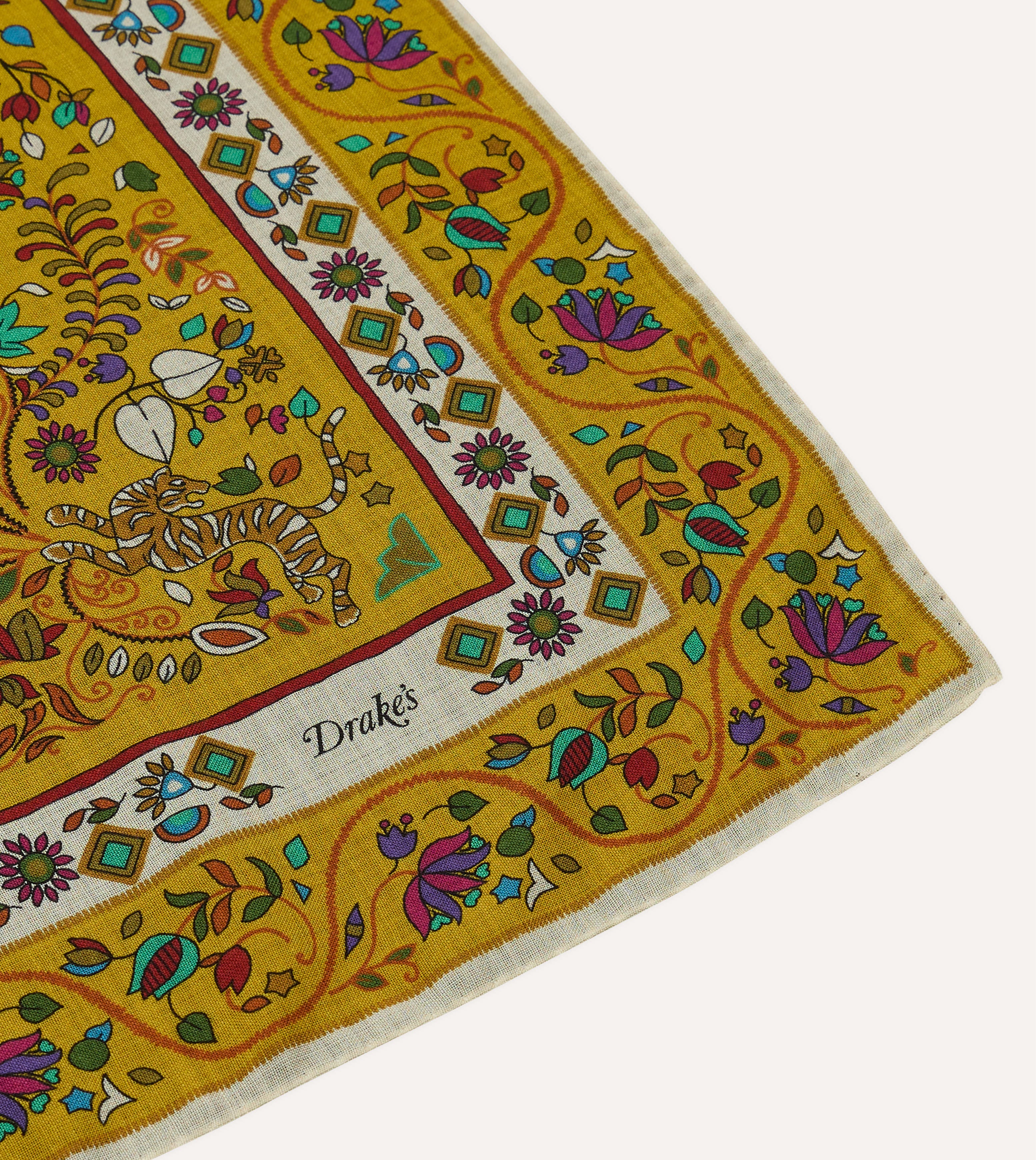 Yellow Tiger Garden Print Wool-Silk Bandana - Image 5