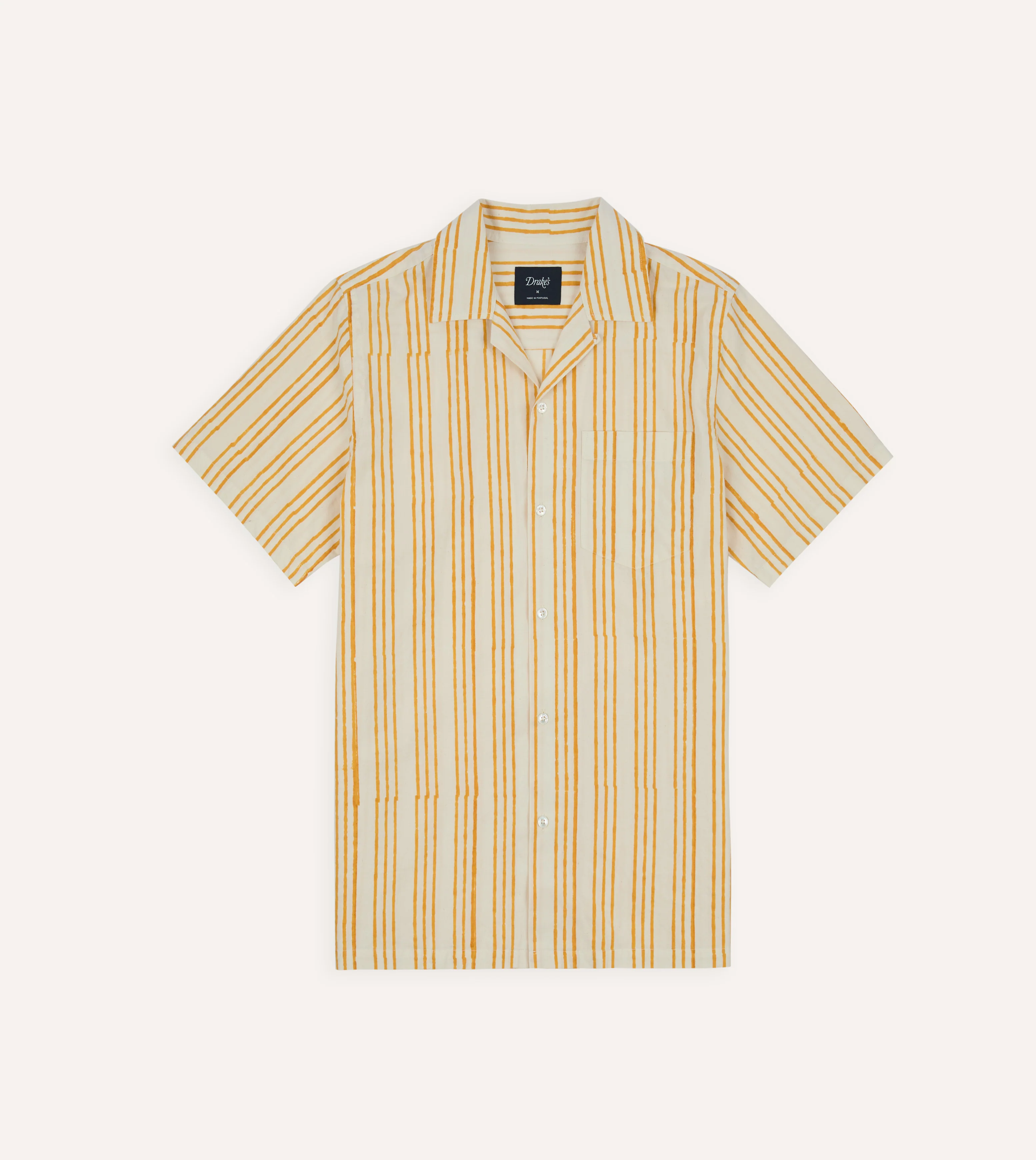Yellow Triple Stripe Block Print Cotton Camp Collar Short Sleeve Shirt - Image 2