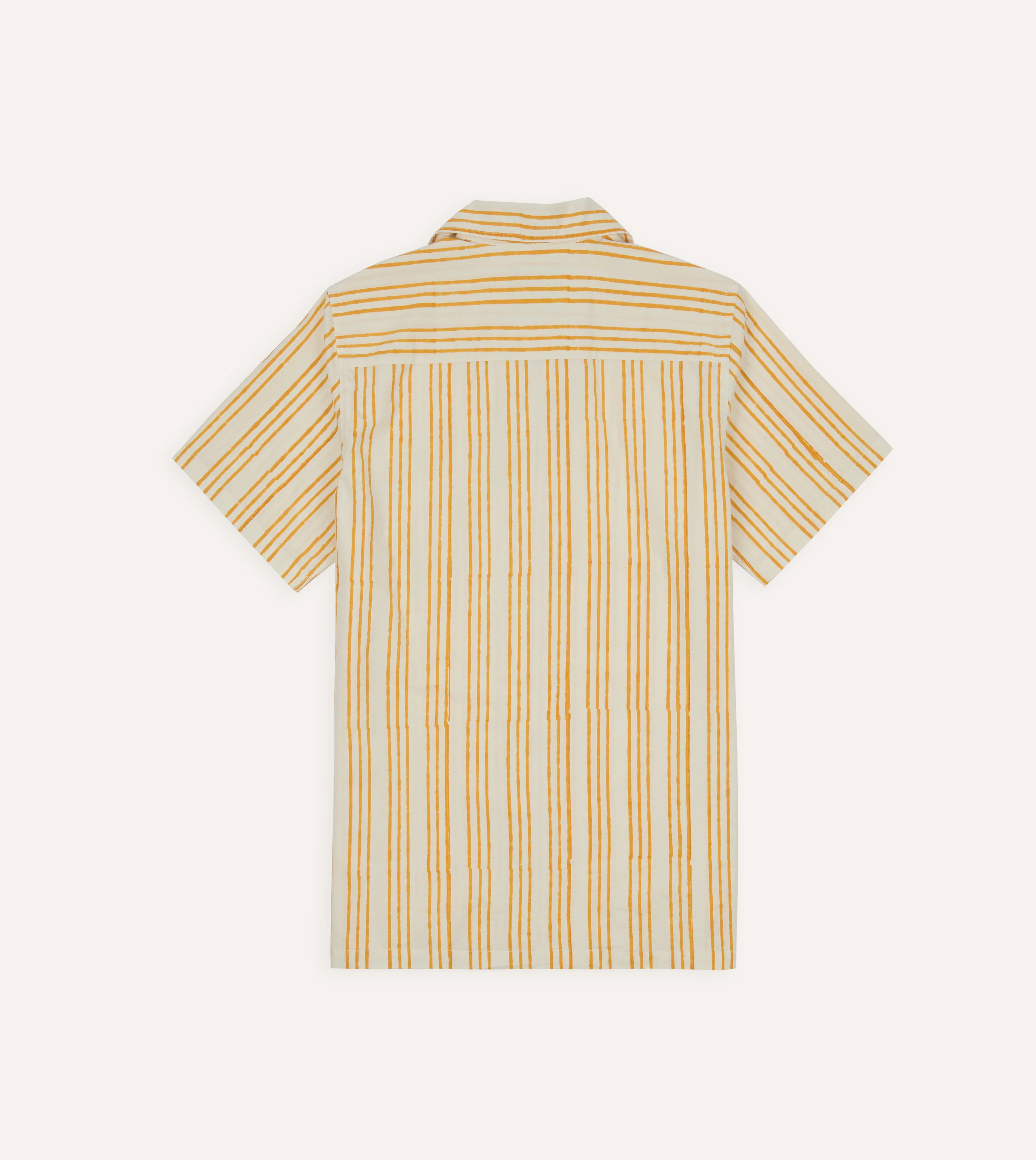 Yellow Triple Stripe Block Print Cotton Camp Collar Short Sleeve Shirt - Image 6