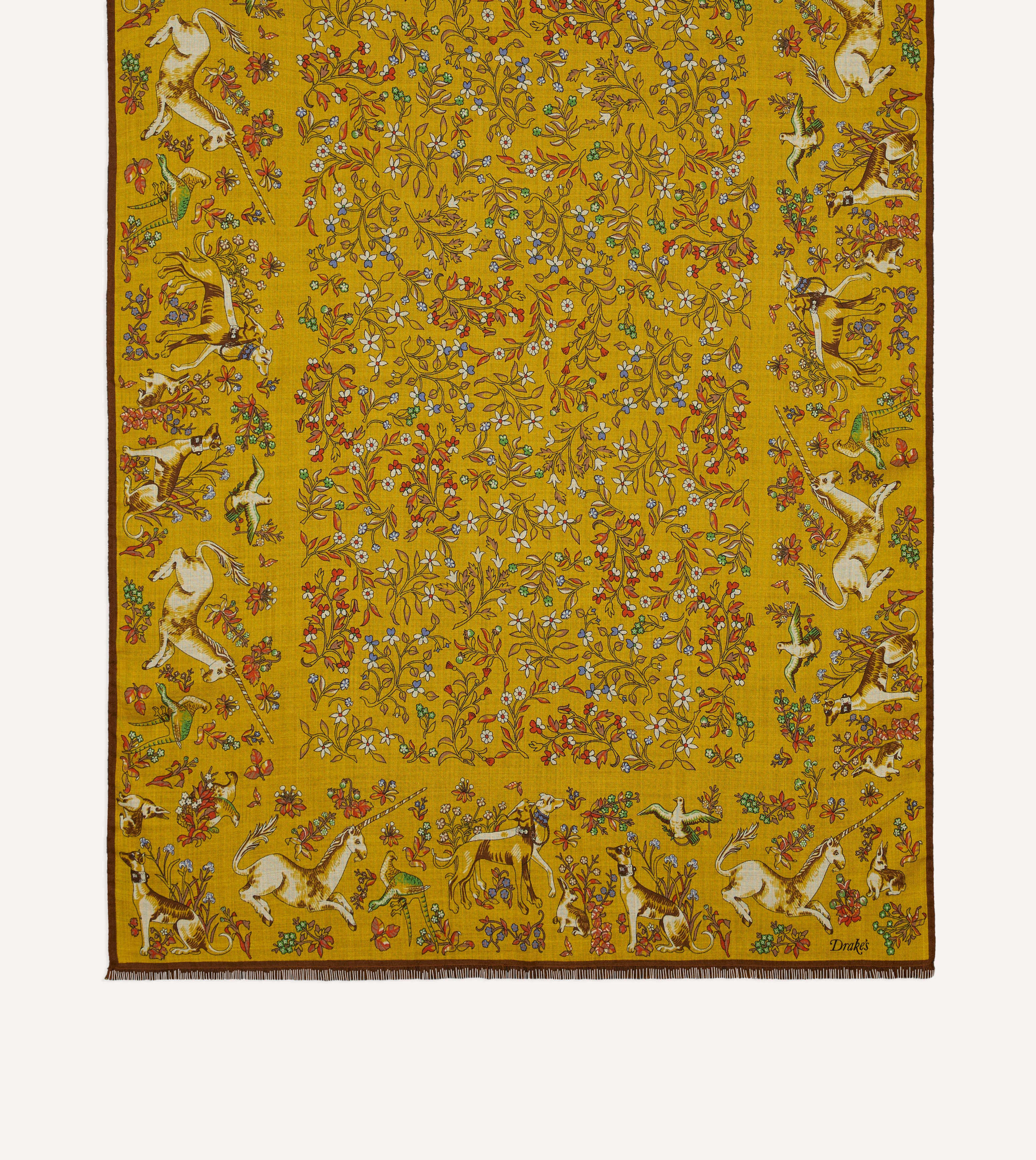 Yellow Unicorn Garden Print Tubular Wool-Silk Scarf - Image 4
